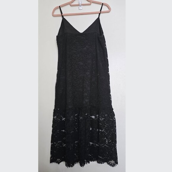 NWT! Gold Hawk Flounce Hem Lace Midi Slip A-Line Dress, M, Black - Picture 2 of 12
